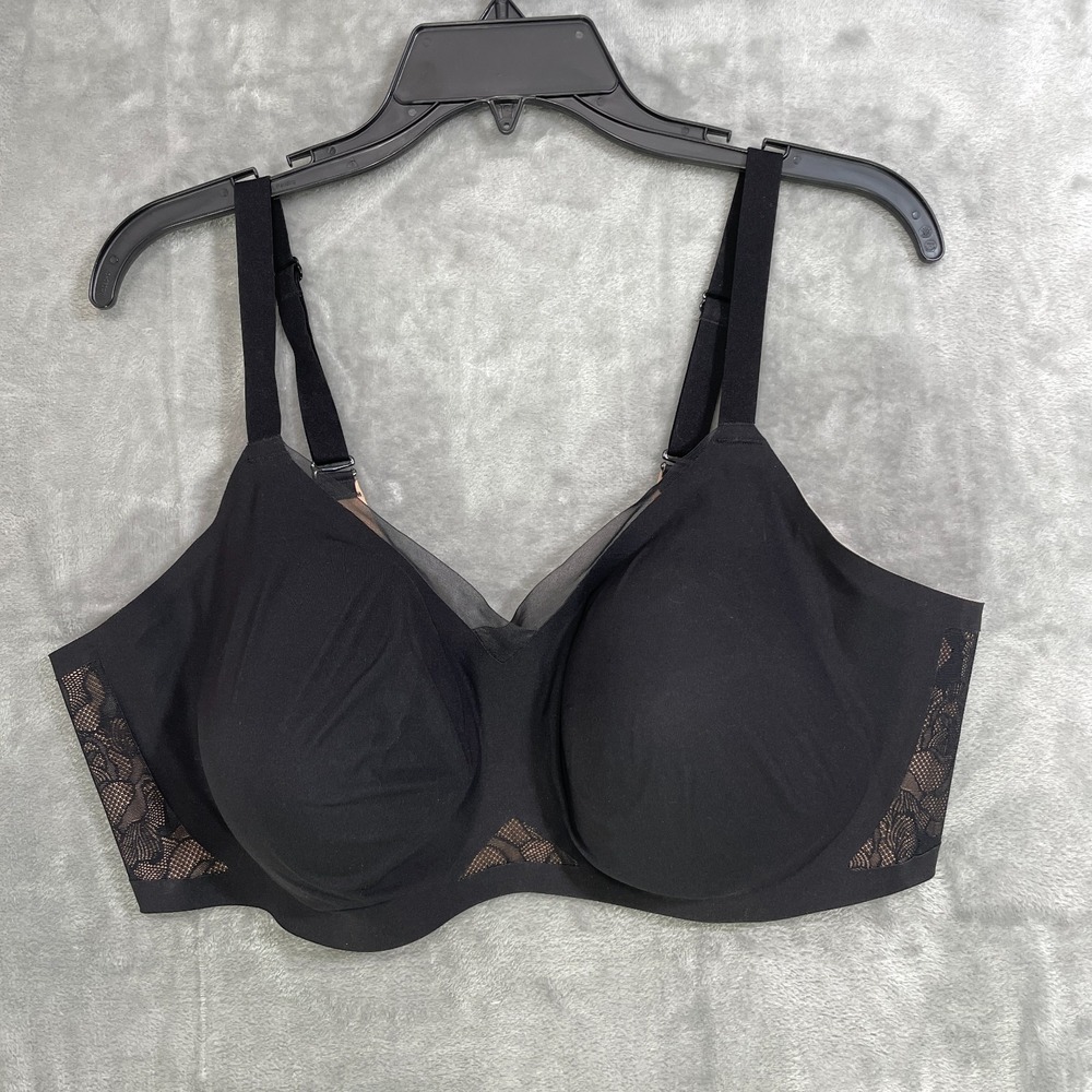 HoneyLove‎ Crossover Wireless Seamless Bra Size 3X/44DD Black Lace/Nude Comfort